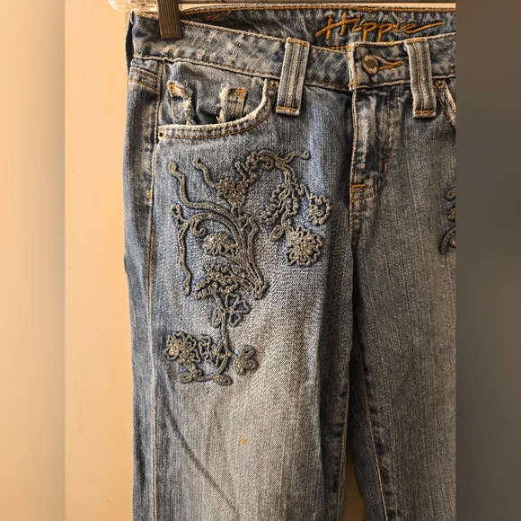Y2k Hippie straight leg jeans low rise mid wash sz 25 - Picture 2 of 9